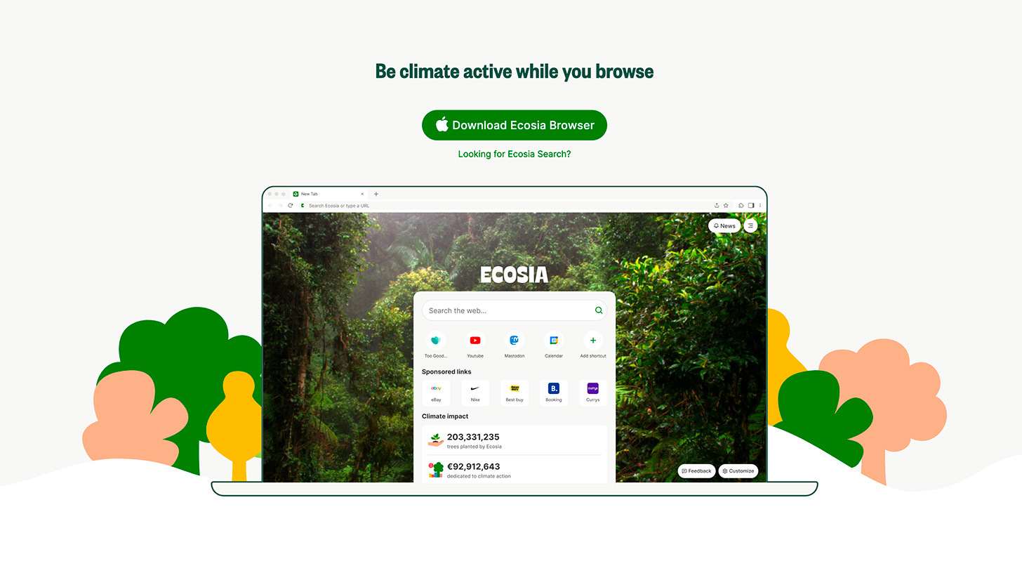 Экопоисковик Ecosia запускает cамый экологичный браузер на Земле
