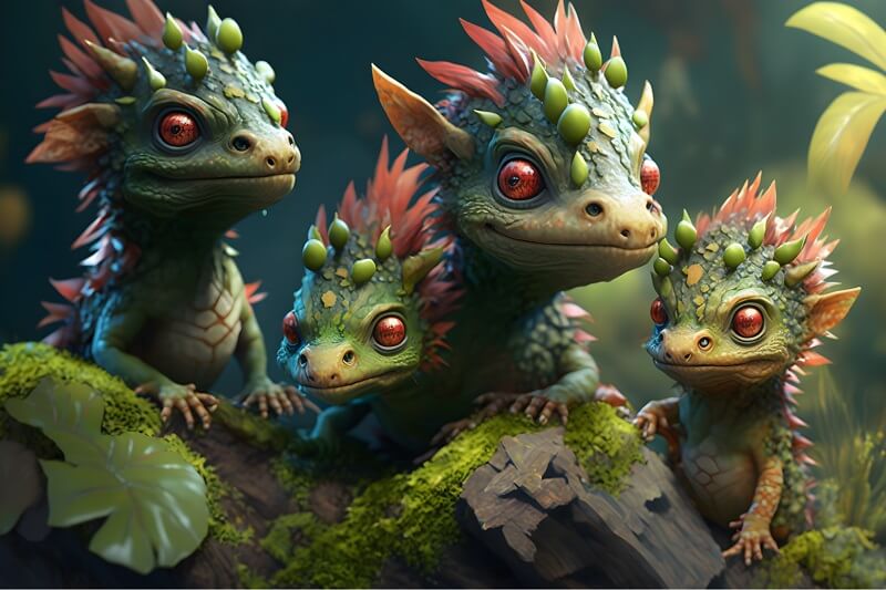 Промпт — «tiny forest fairy dragons» (небольшие лесные сказочные драконы)