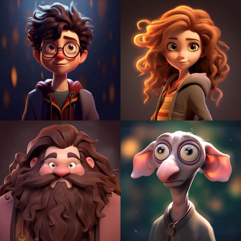 Сгенерированные c помощью Midjourney изображения героев Гарри Поттера в стиле Pixar