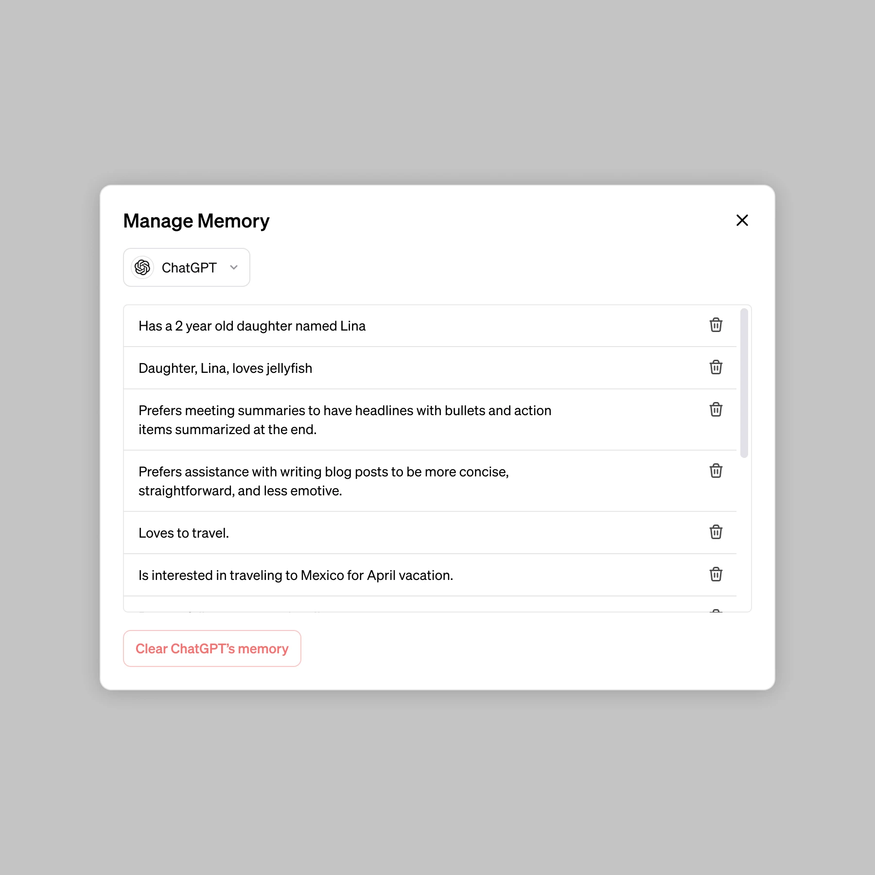 Memory controls for ChatGPT